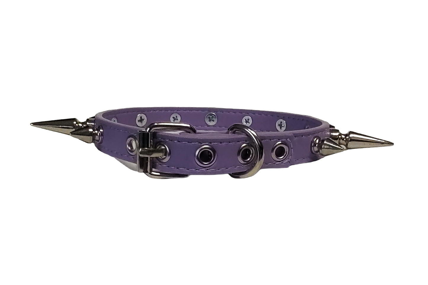 Pastel purple faux leather spiked collar with alternating spikes back view