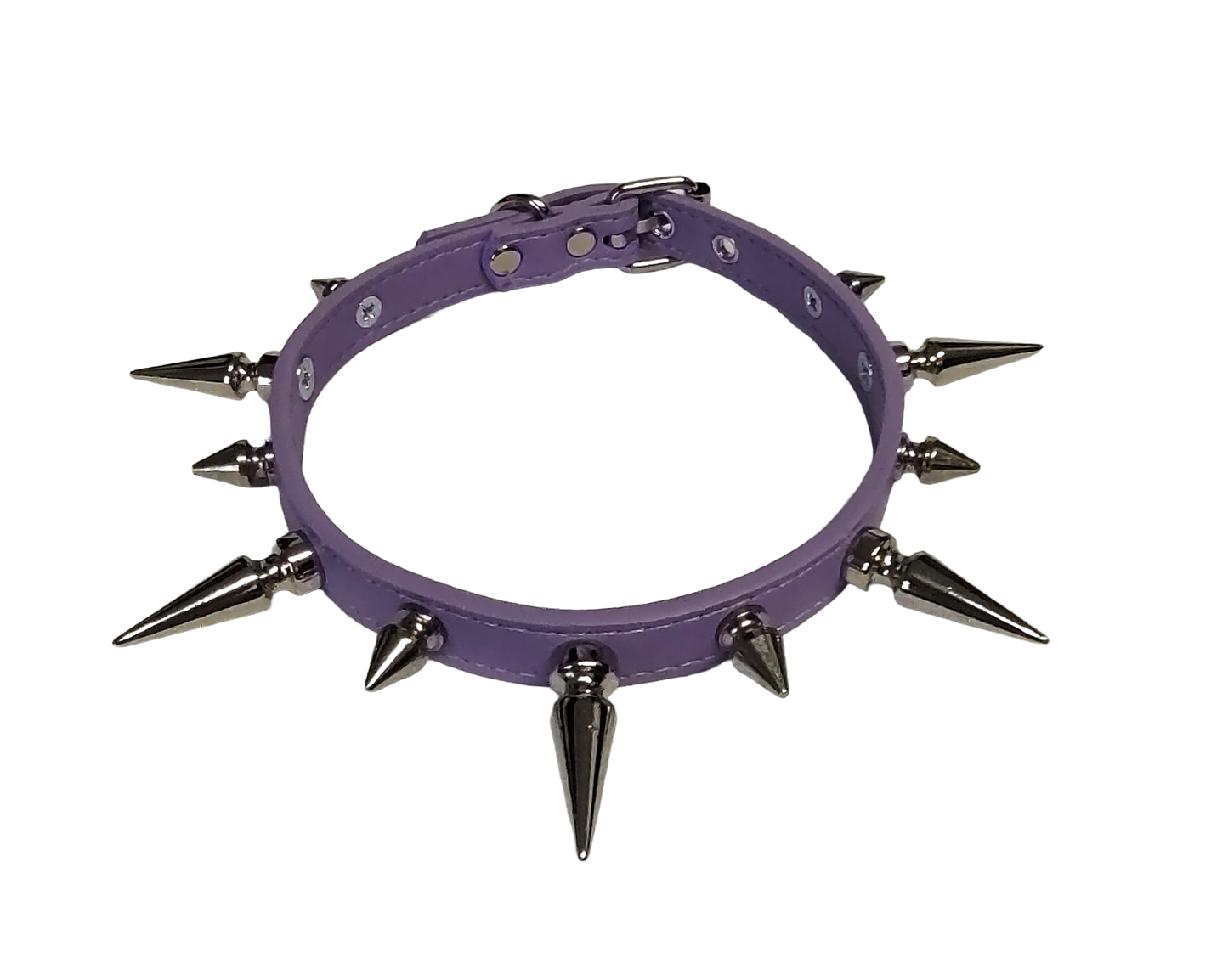 Pastel purple faux leather spiked collar with alternating spikes top view