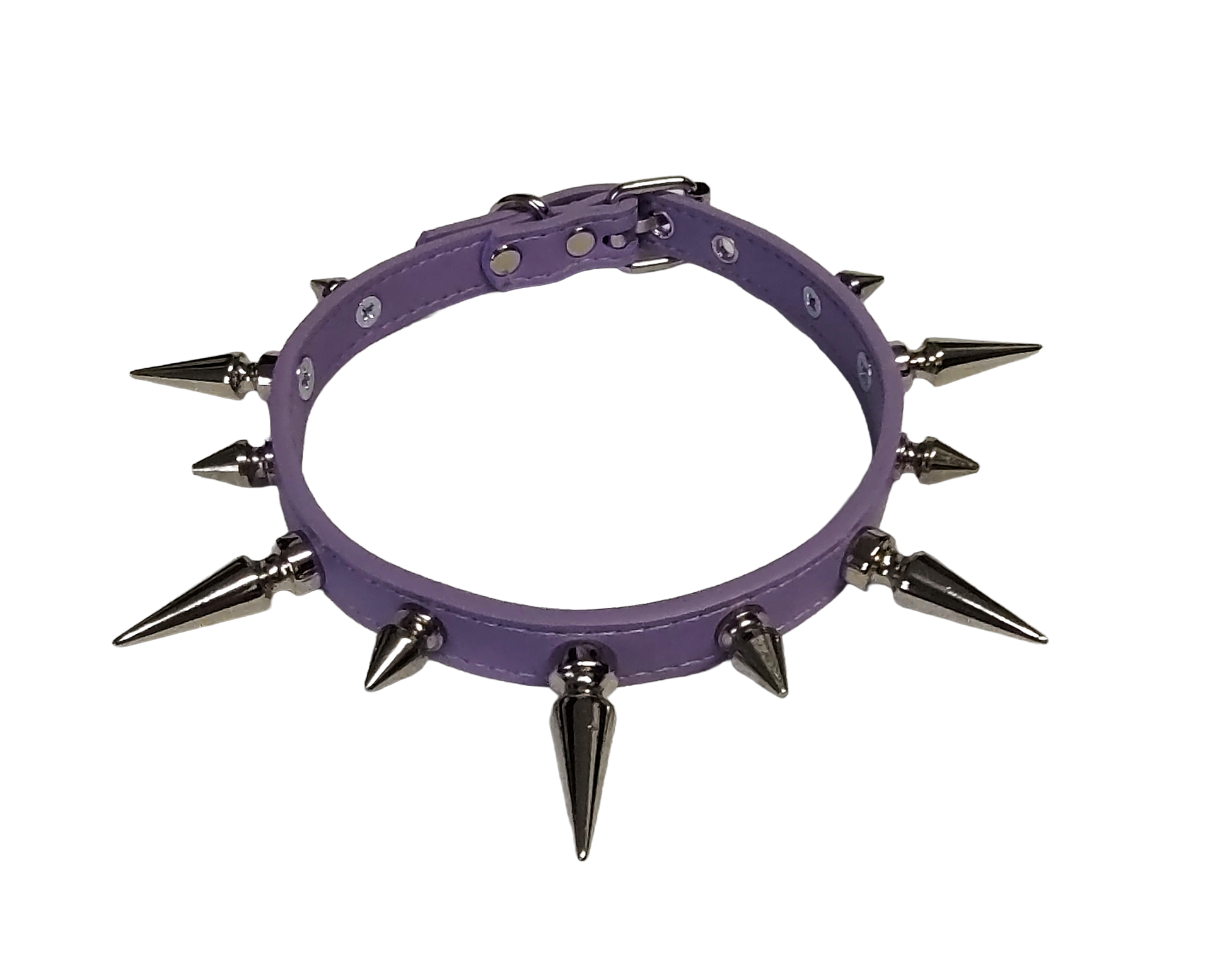 Pastel purple faux leather spiked collar with alternating spikes top view