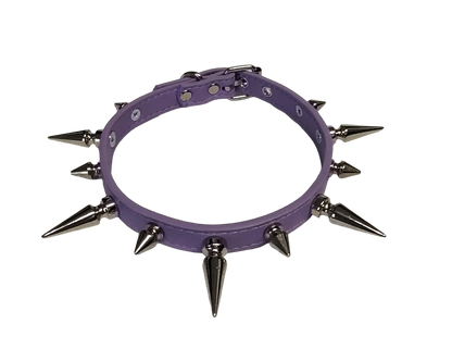Pastel purple faux leather spiked collar with alternating spikes top view
