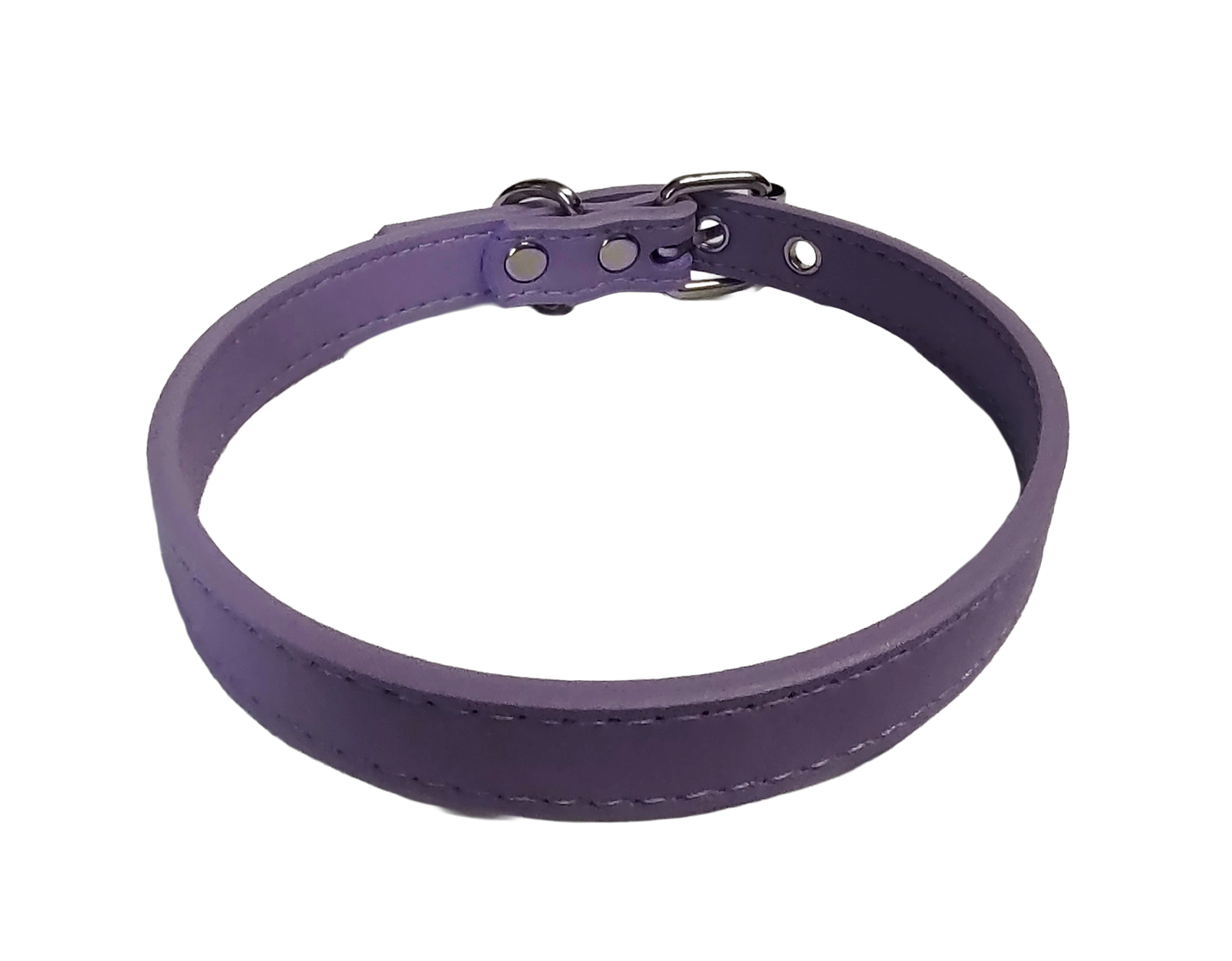 Pastel purple faux leather choker collar with buckle and eyelets top view