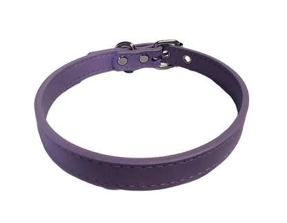 Pastel purple faux leather choker collar with buckle and eyelets top view
