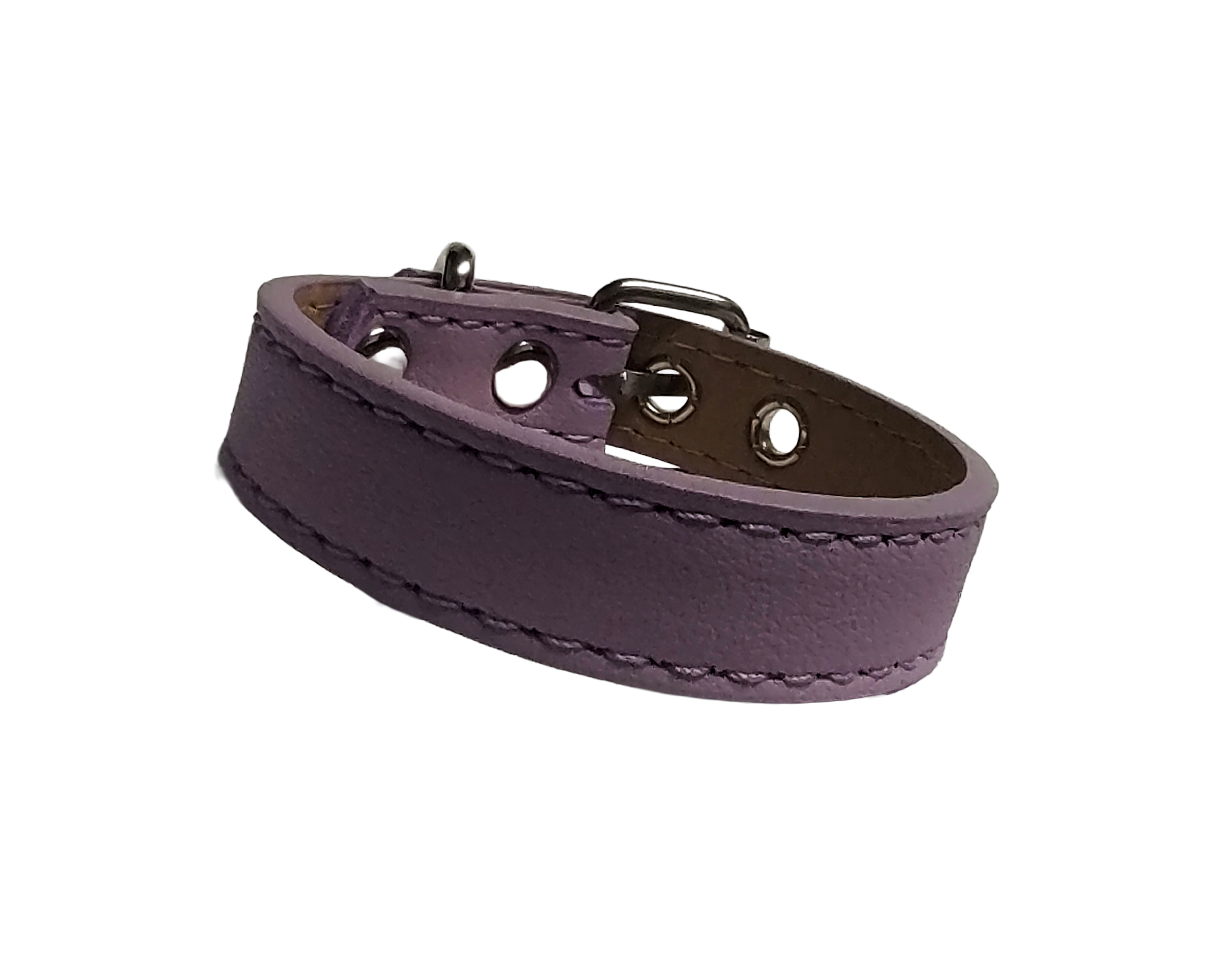 Pastel purple faux leather cuff with buckle and eyelets front view