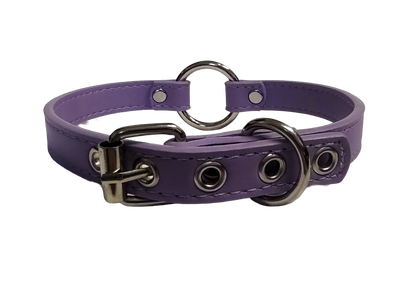 Pastel purple faux leather O-ring collar back view