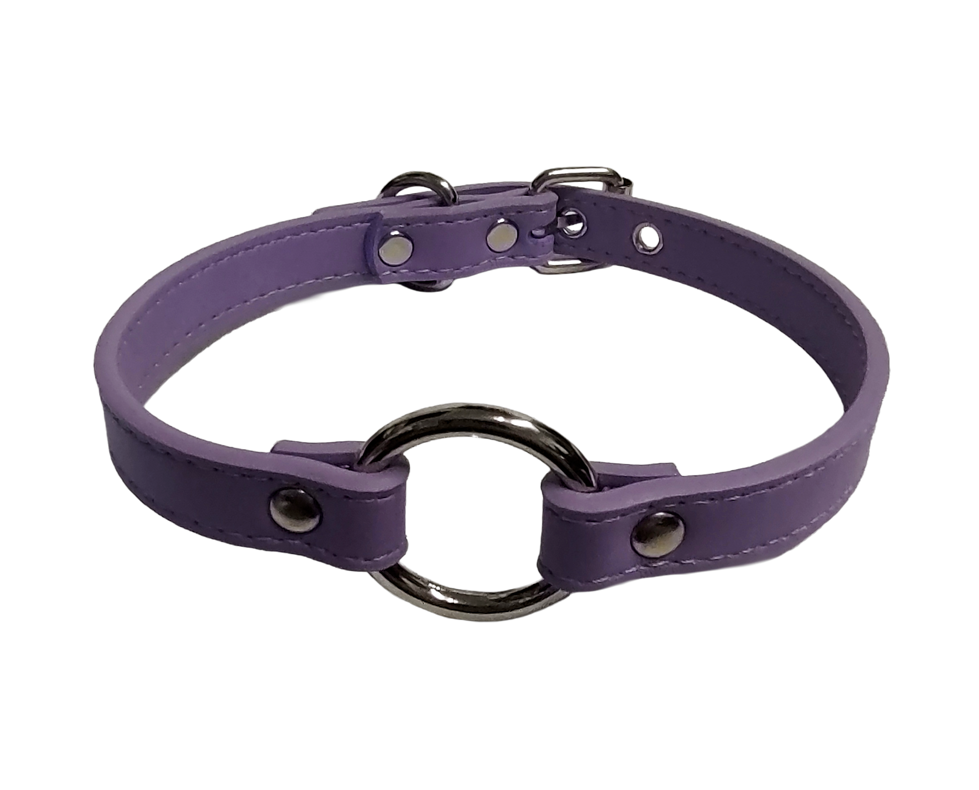 Pastel purple faux leather O-ring collar top view