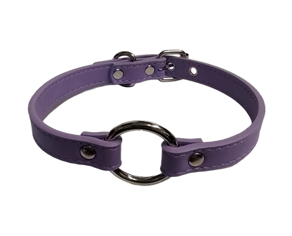 Pastel purple faux leather O-ring collar top view