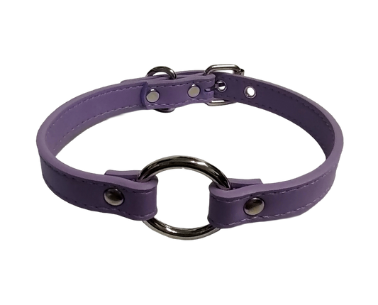 Pastel purple faux leather O-ring collar top view