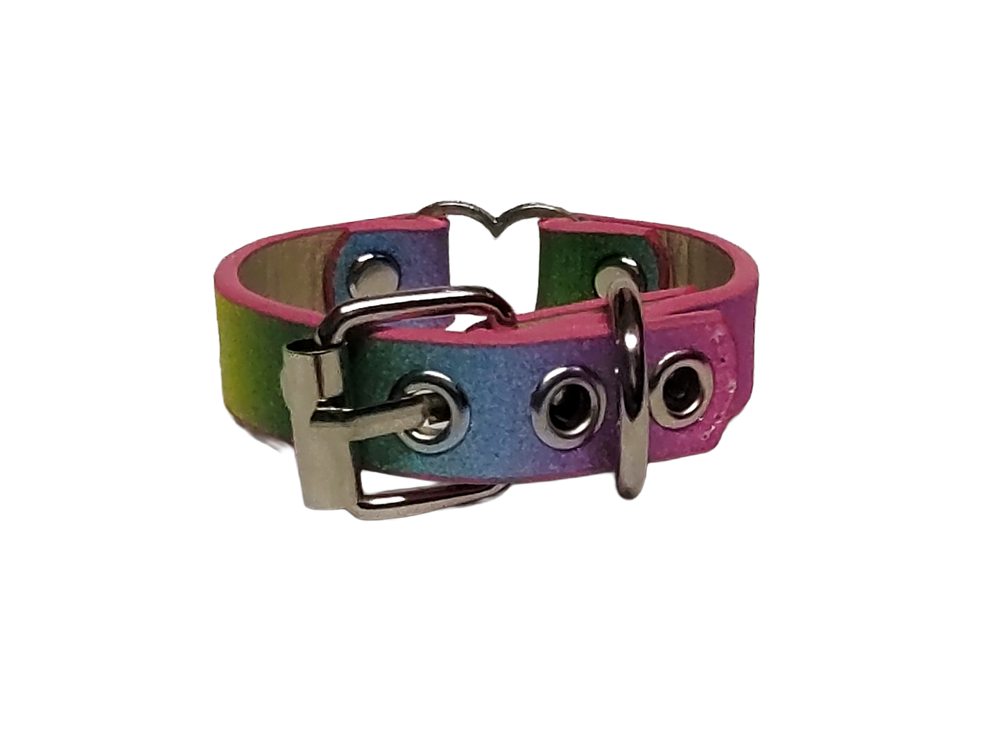 Glitter pastel rainbow faux leather heart ring cuff bracelet back view