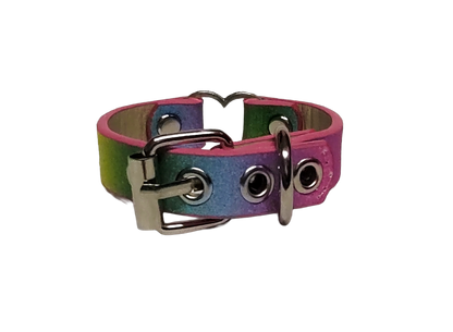 Glitter pastel rainbow faux leather heart ring cuff bracelet back view