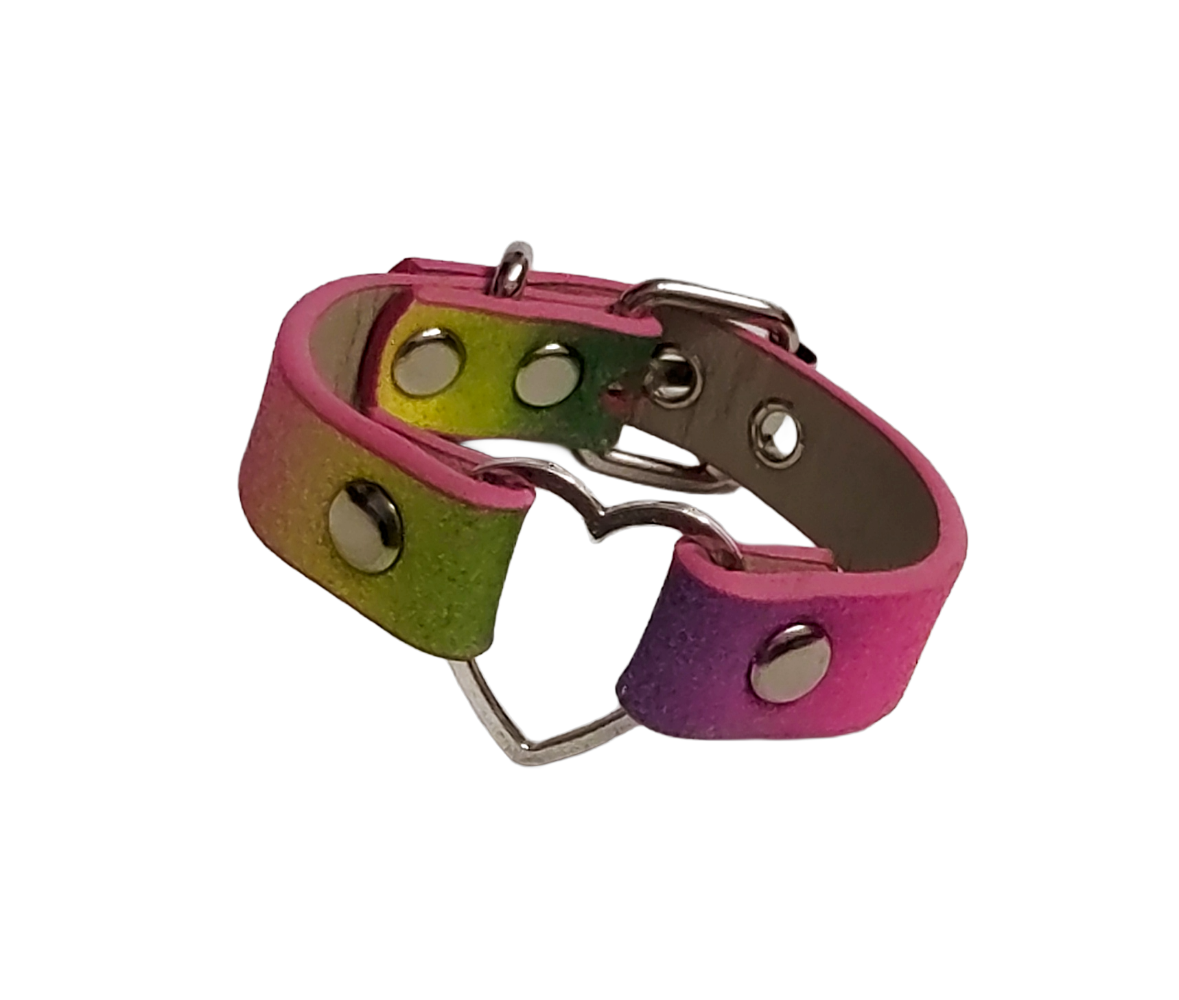 Glitter pastel rainbow faux leather heart ring cuff bracelet front view