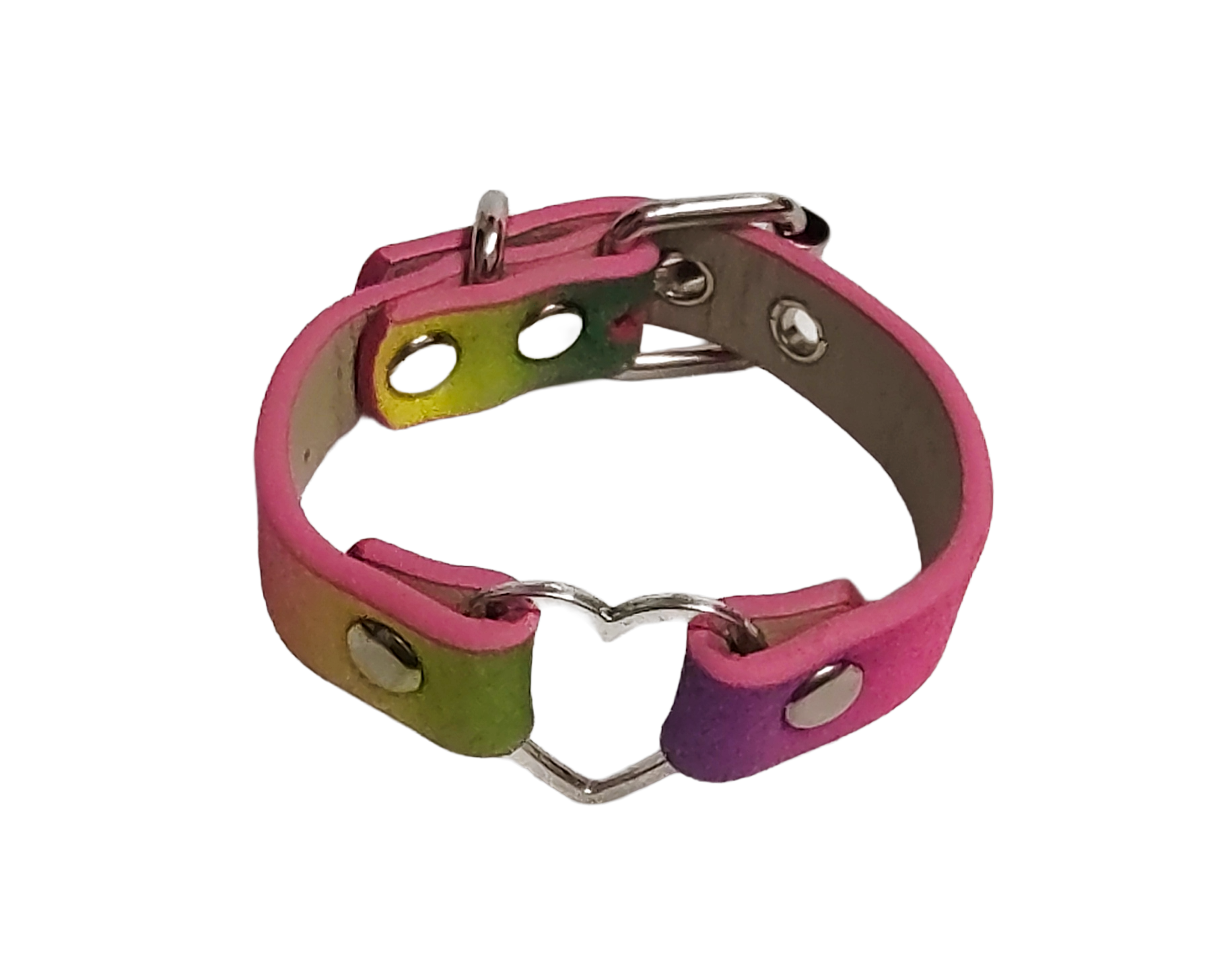 Glitter pastel rainbow faux leather heart ring cuff bracelet top view