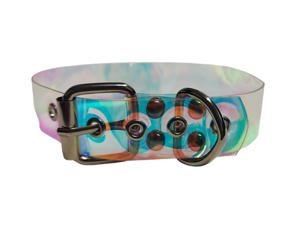 Clear plastic iridescent holographic choker collar back view