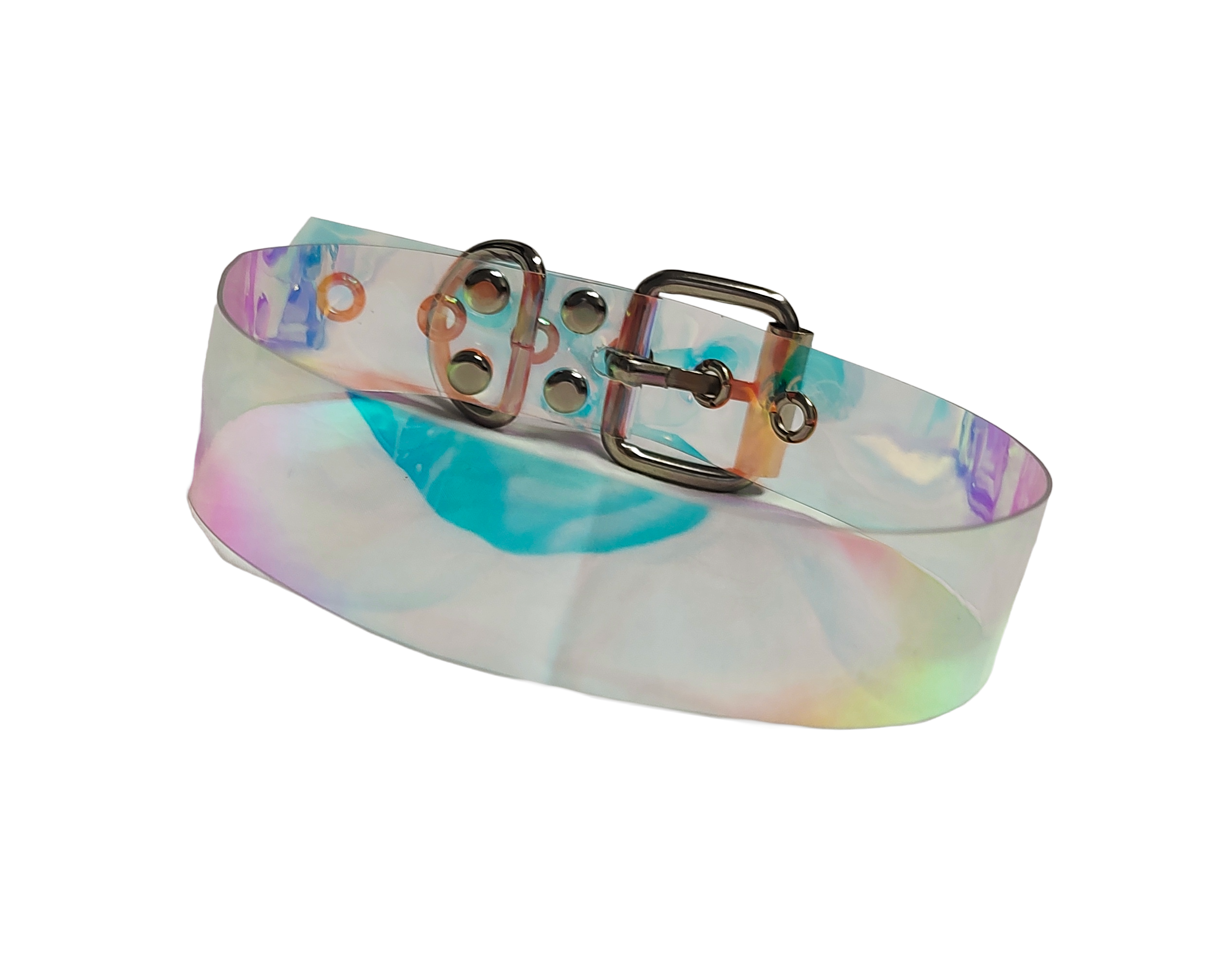 Clear plastic iridescent holographic choker collar front view