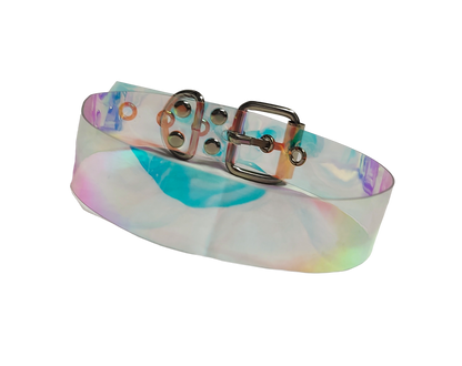 Clear plastic iridescent holographic choker collar front view