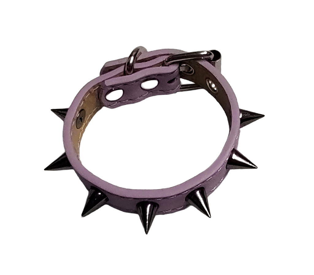 Pastel purple gunmetal spiked cuff bracelet top view