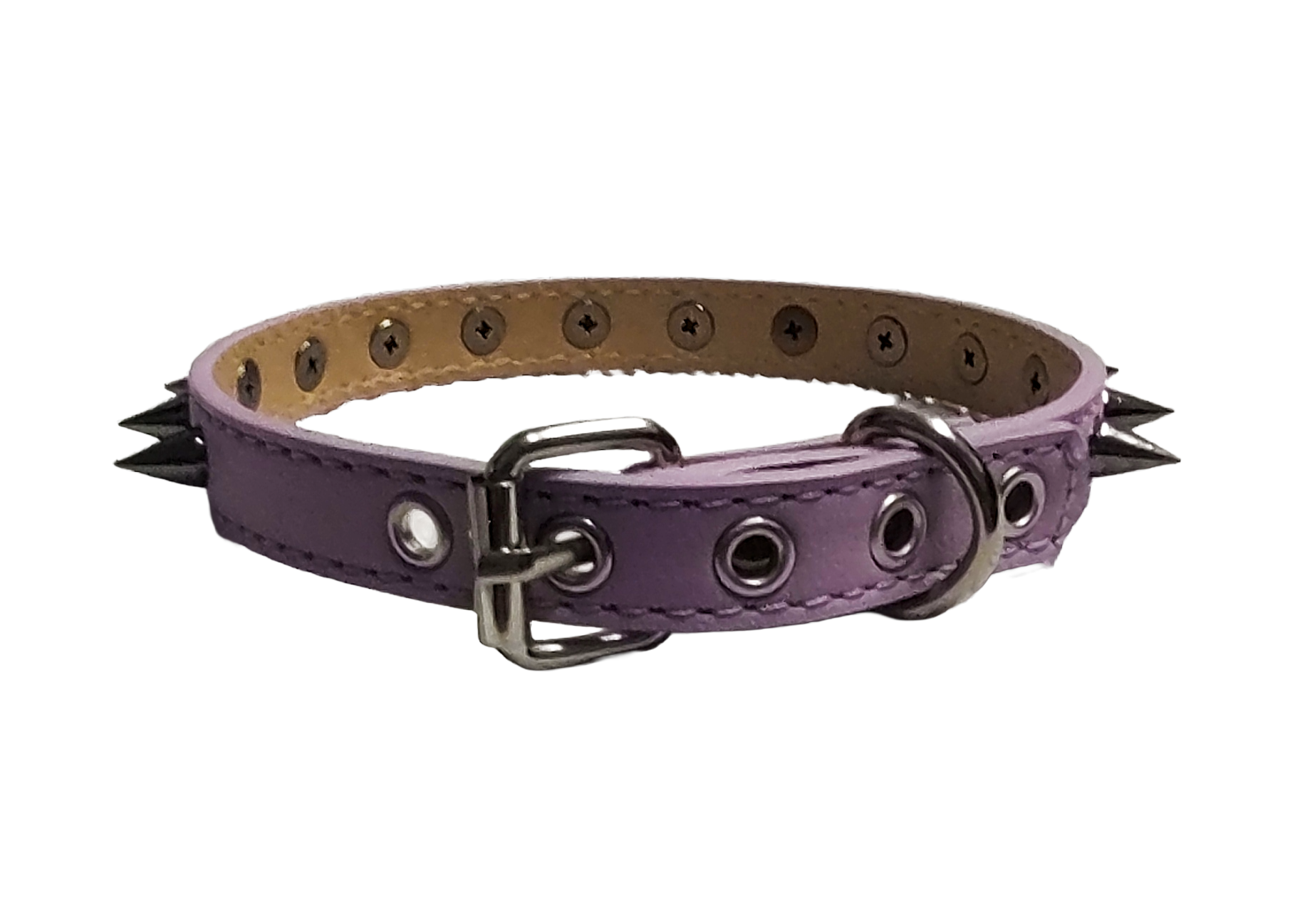 Pastel purple faux leather gunmetal spike collar back view