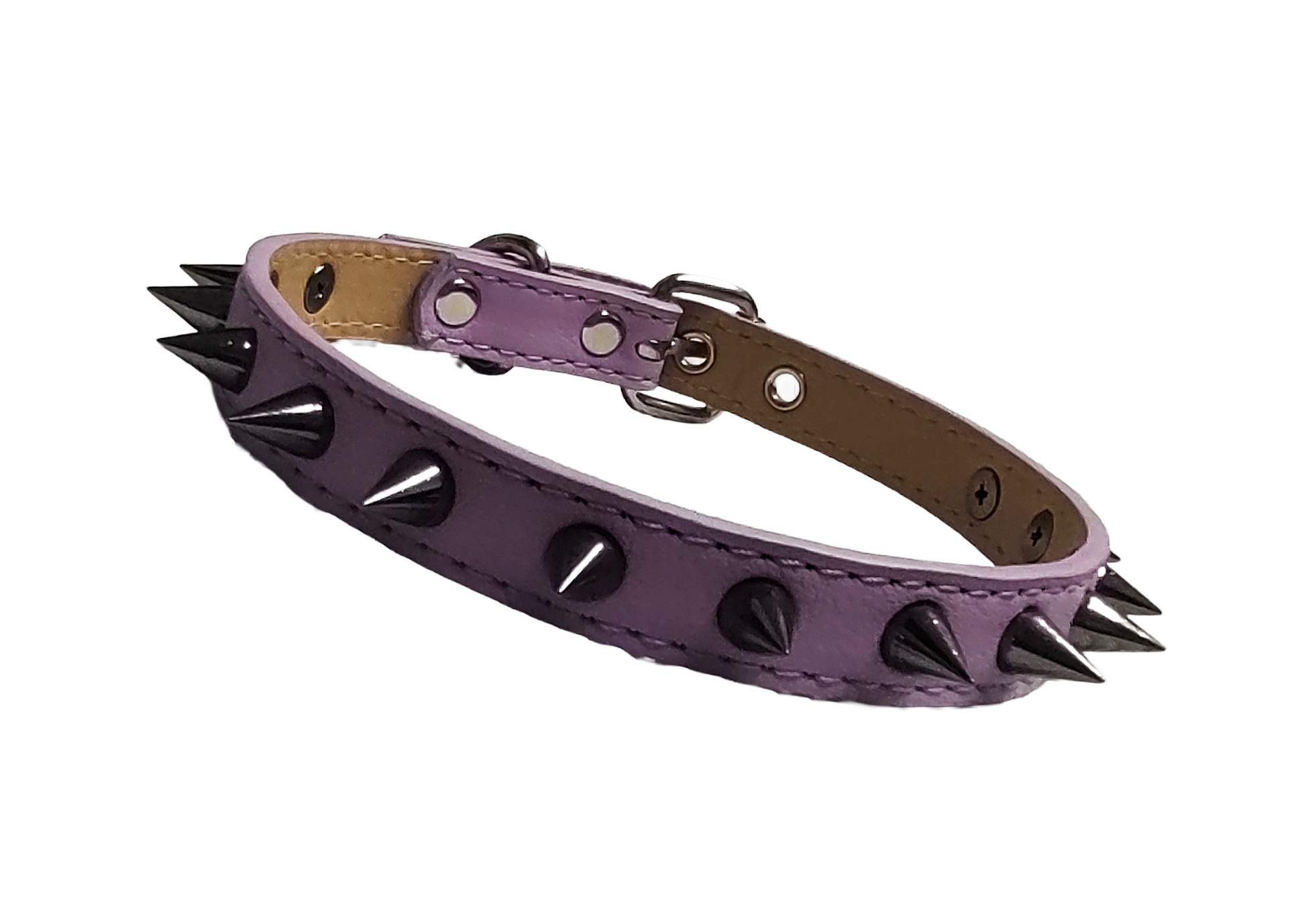 Pastel purple faux leather gunmetal spike collar front view