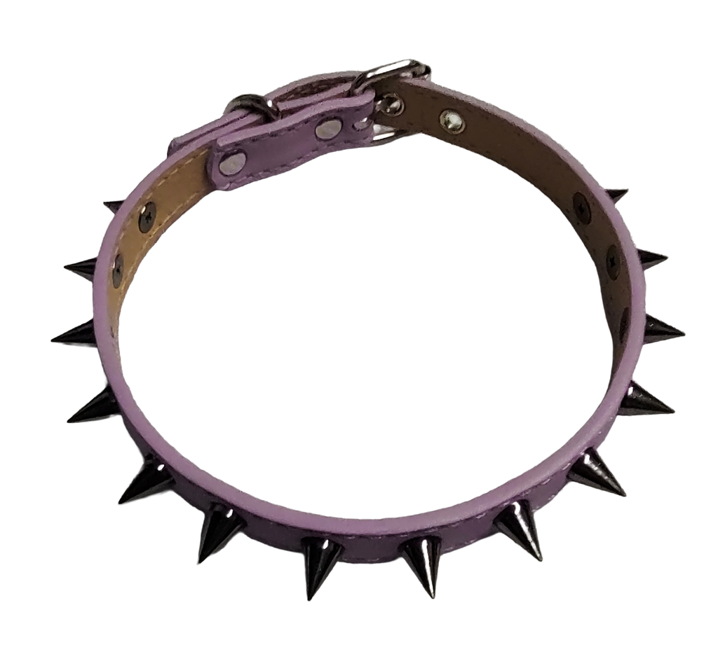 Pastel purple faux leather gunmetal spike collar top view