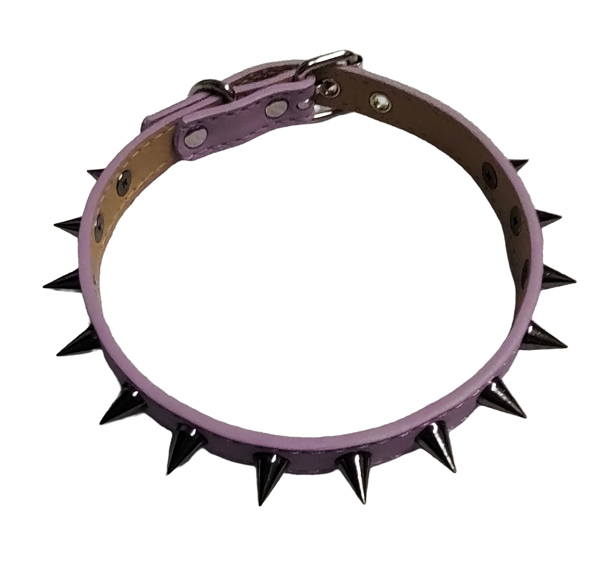 Pastel purple faux leather gunmetal spike collar top view