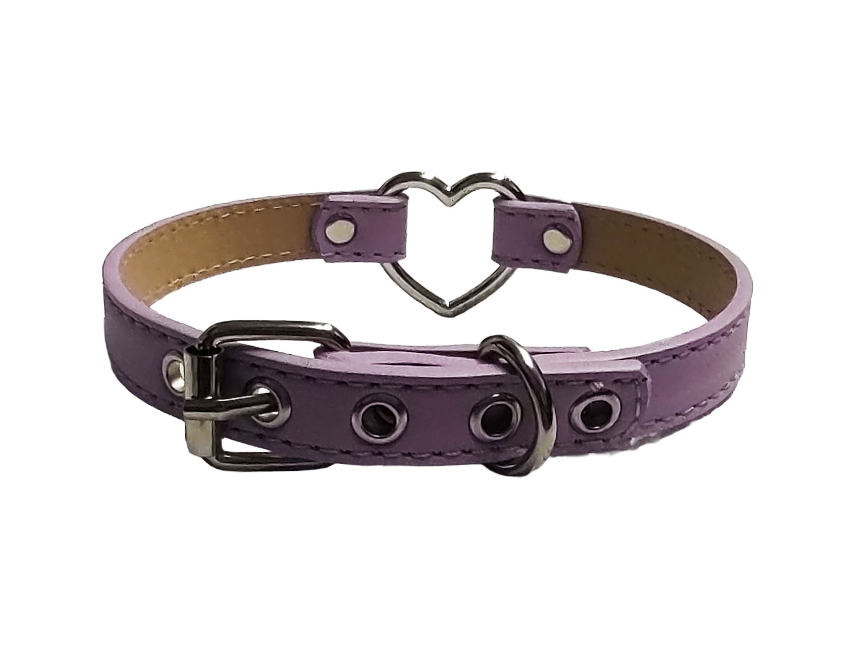 Pastel purple faux leather heart ring choker collar back view
