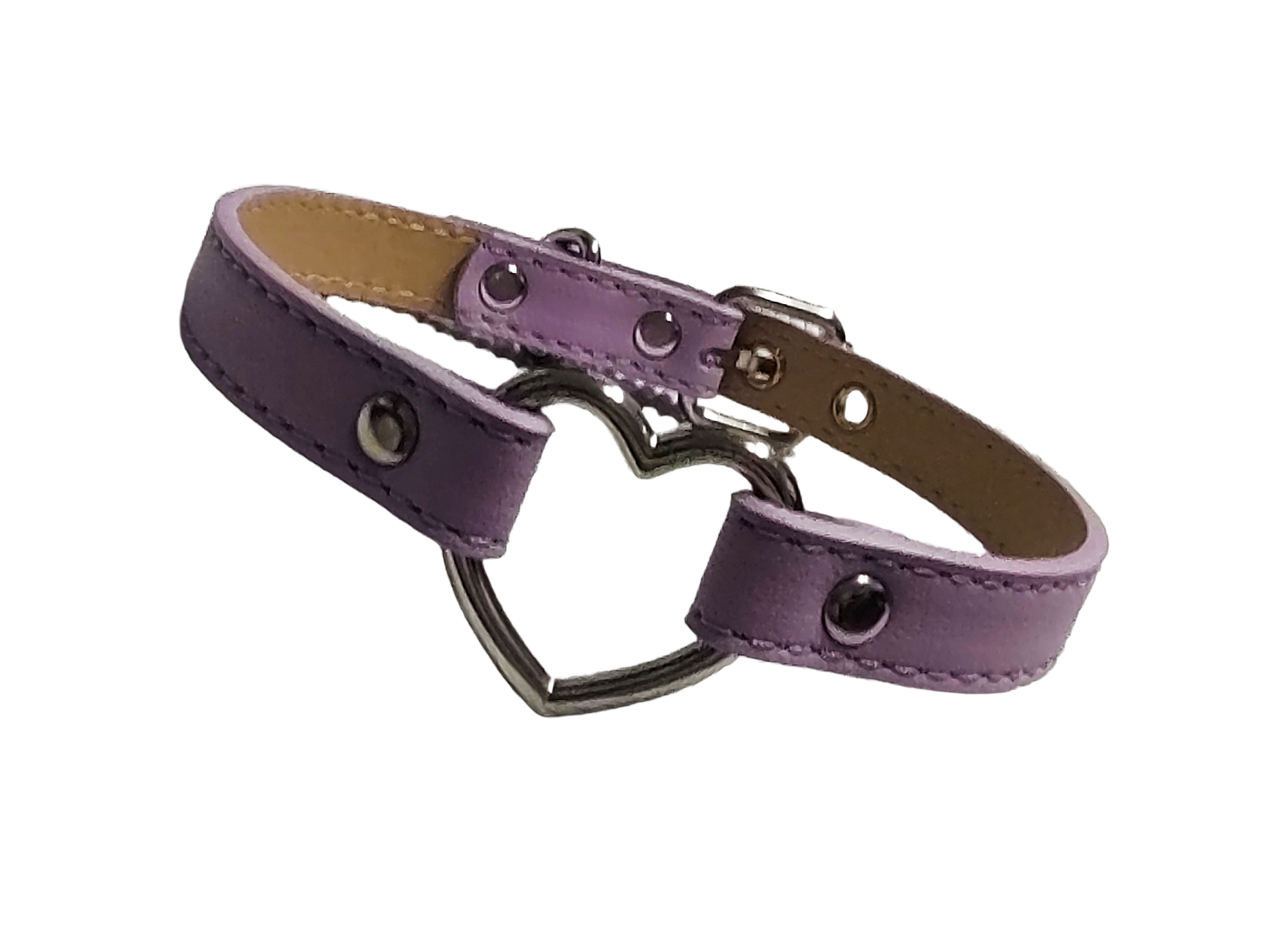 Pastel purple faux leather heart ring choker collar front view