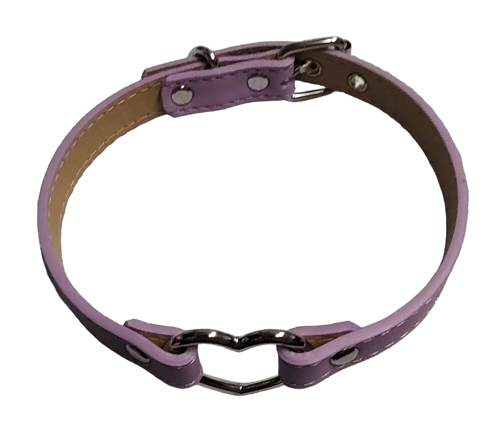 Pastel purple faux leather heart ring choker collar top view