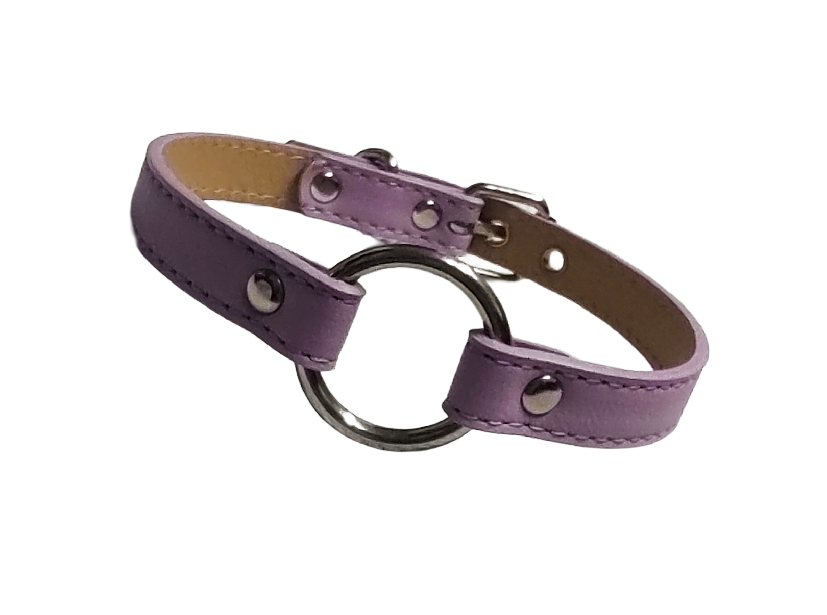 Pastel purple faux leather ring collar with o-ring front view