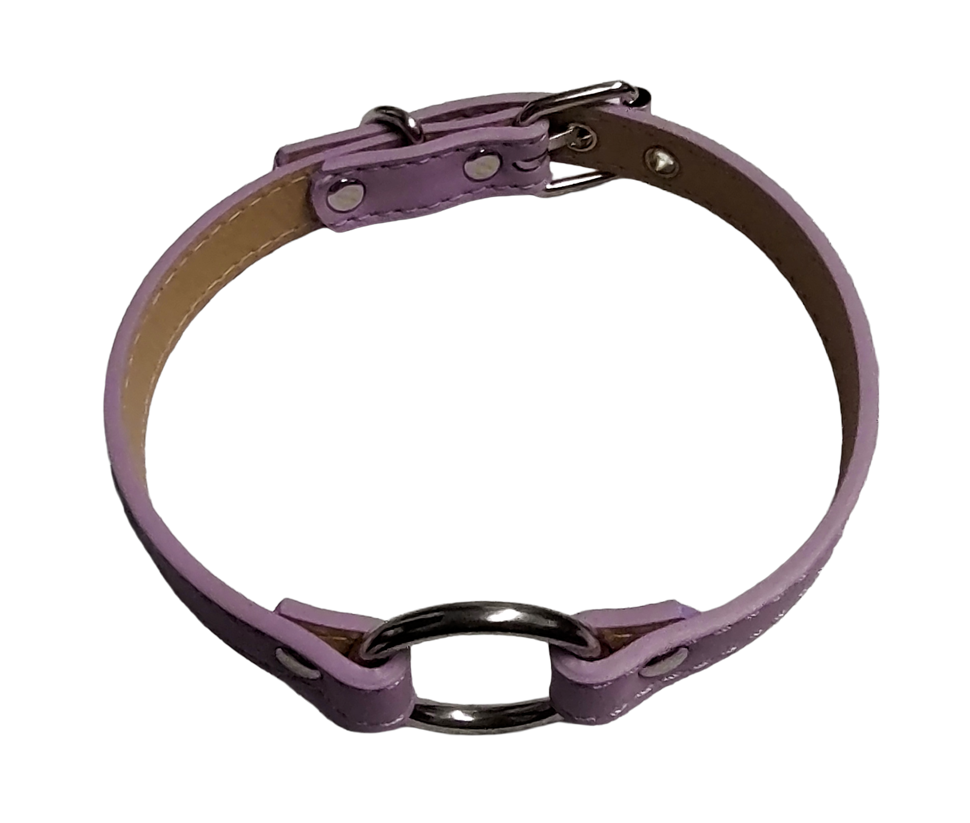 Pastel purple faux leather ring collar with o-ring top view