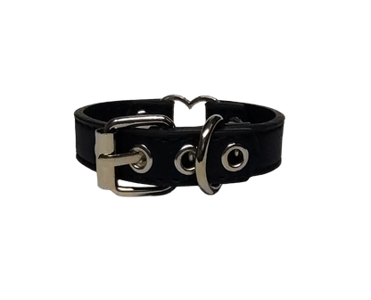 Black faux leather heart ring cuff bracelet back view