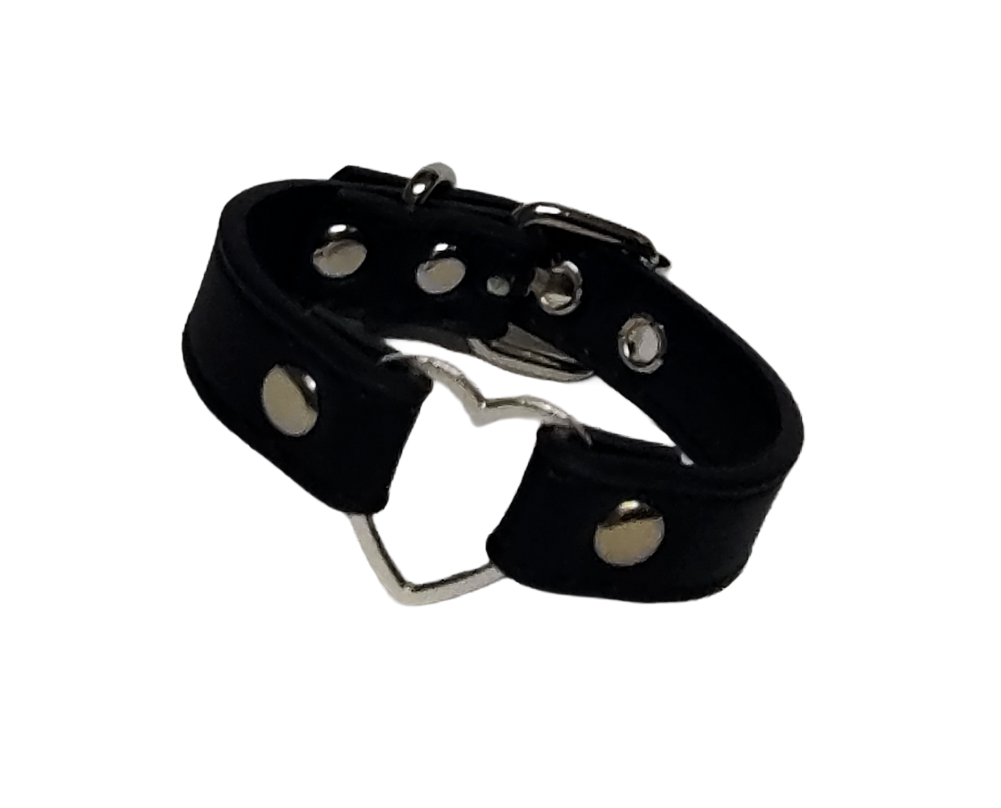 Black faux leather heart ring cuff bracelet front view