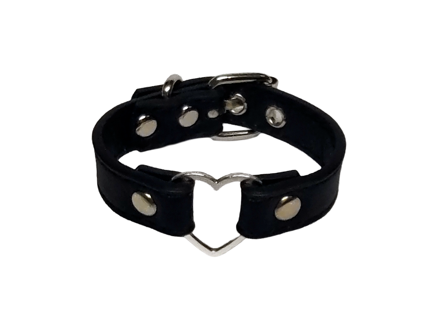 Black faux leather heart ring cuff bracelet top view