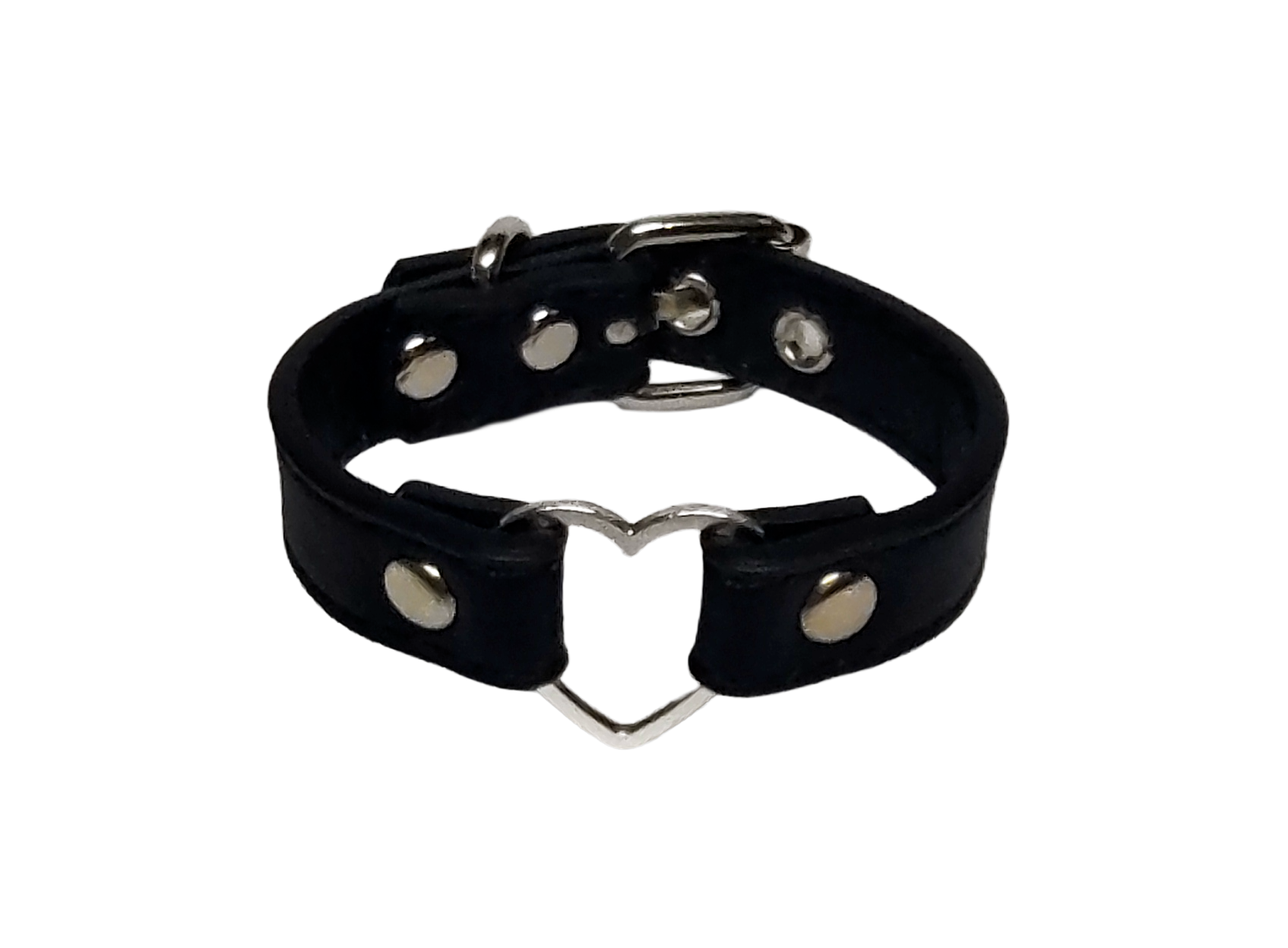 Black faux leather heart ring cuff bracelet top view