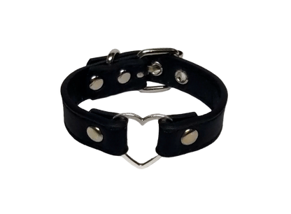Black faux leather heart ring cuff bracelet top view