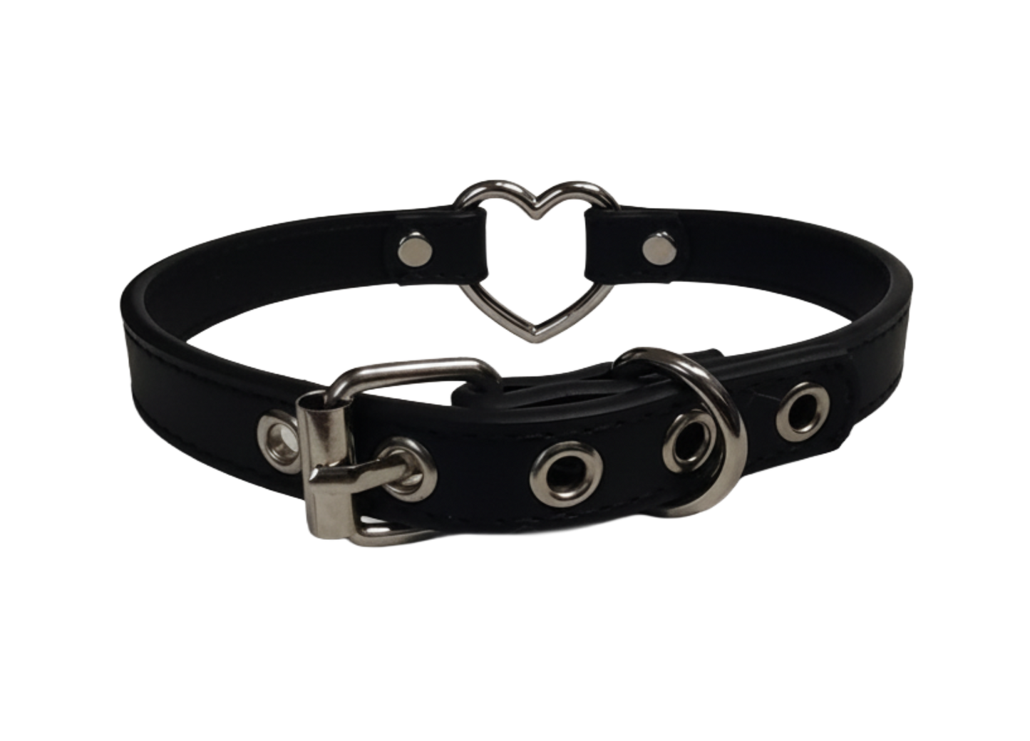 Black faux leather heart ring choker collar back view