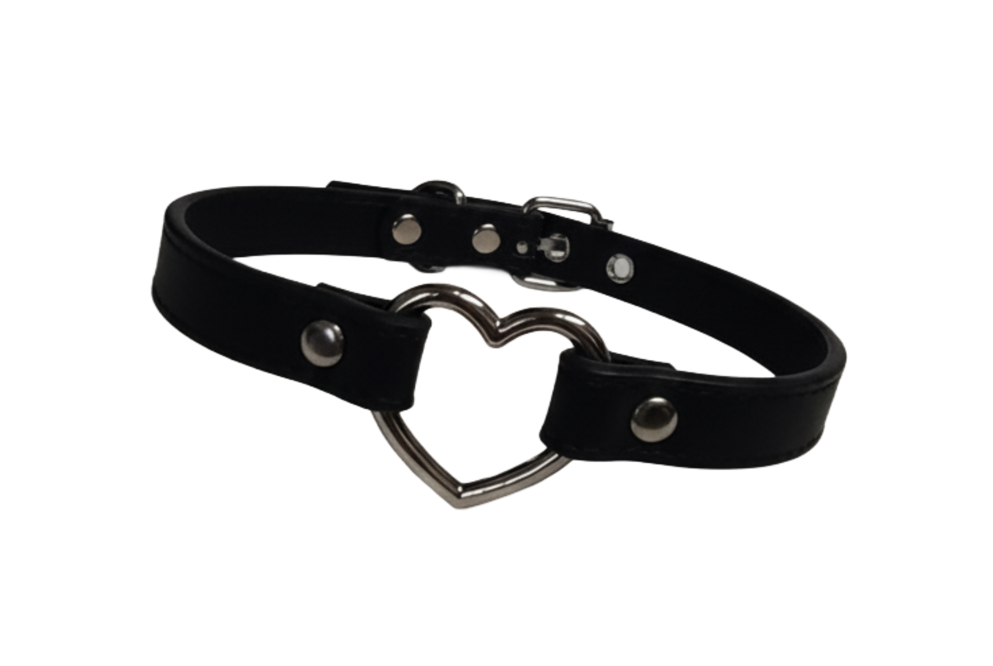 Black faux leather heart ring choker collar front view