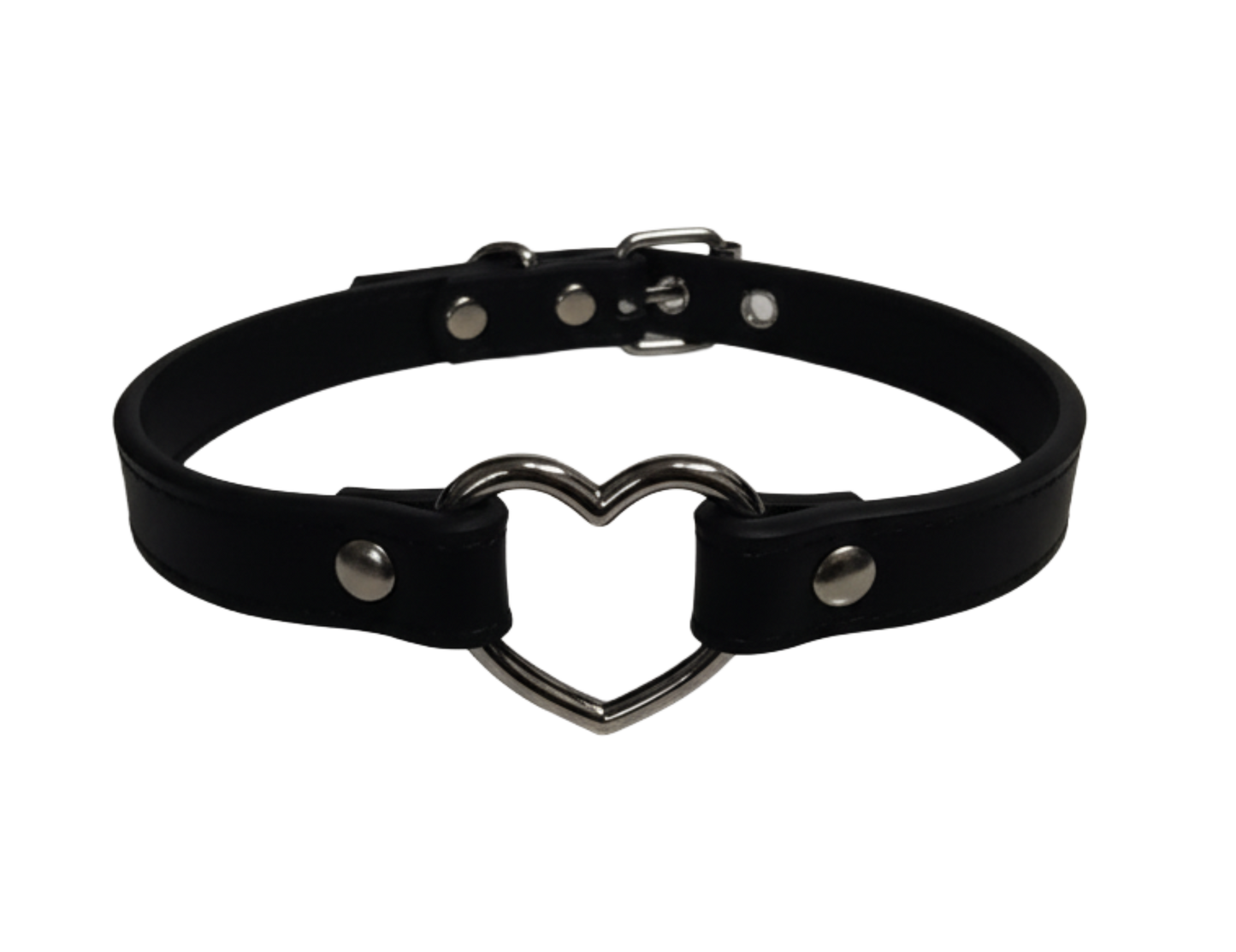 Black faux leather heart ring choker collar top view