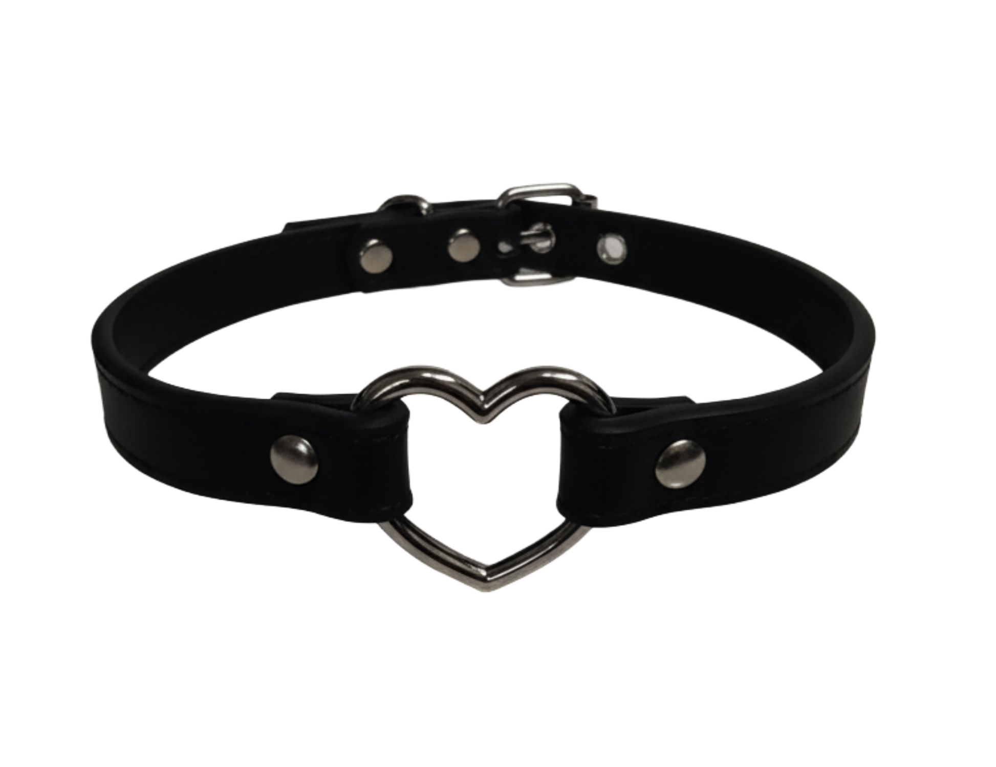 Black faux leather heart ring choker collar top view