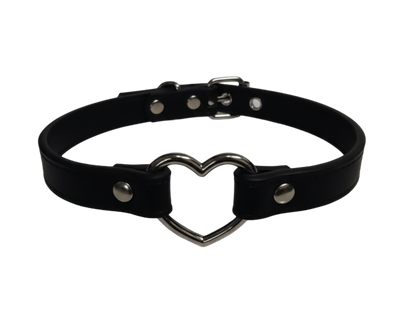 Black faux leather heart ring choker collar top view