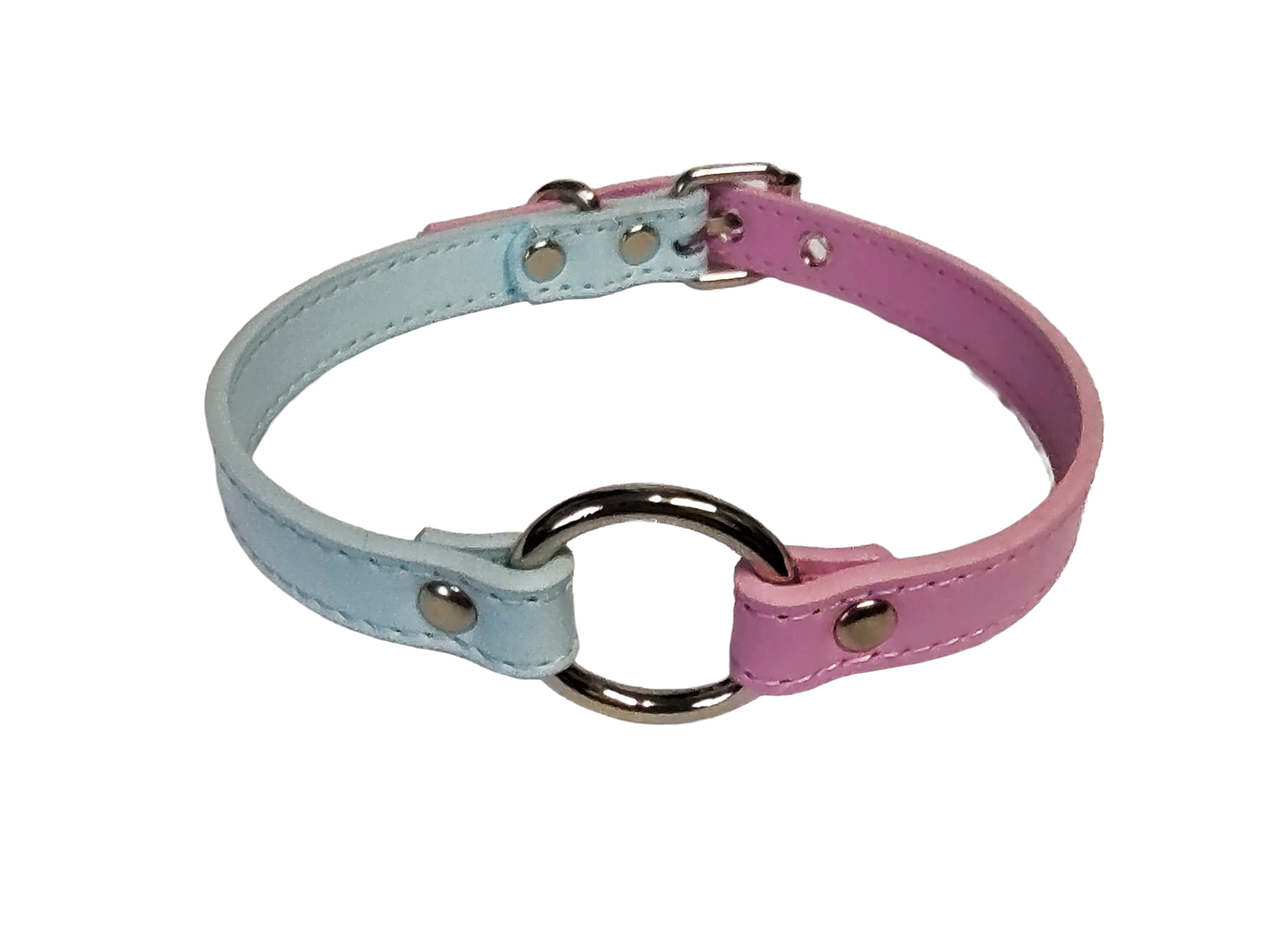 Pastel blue and pink split collar with center o-ring top view