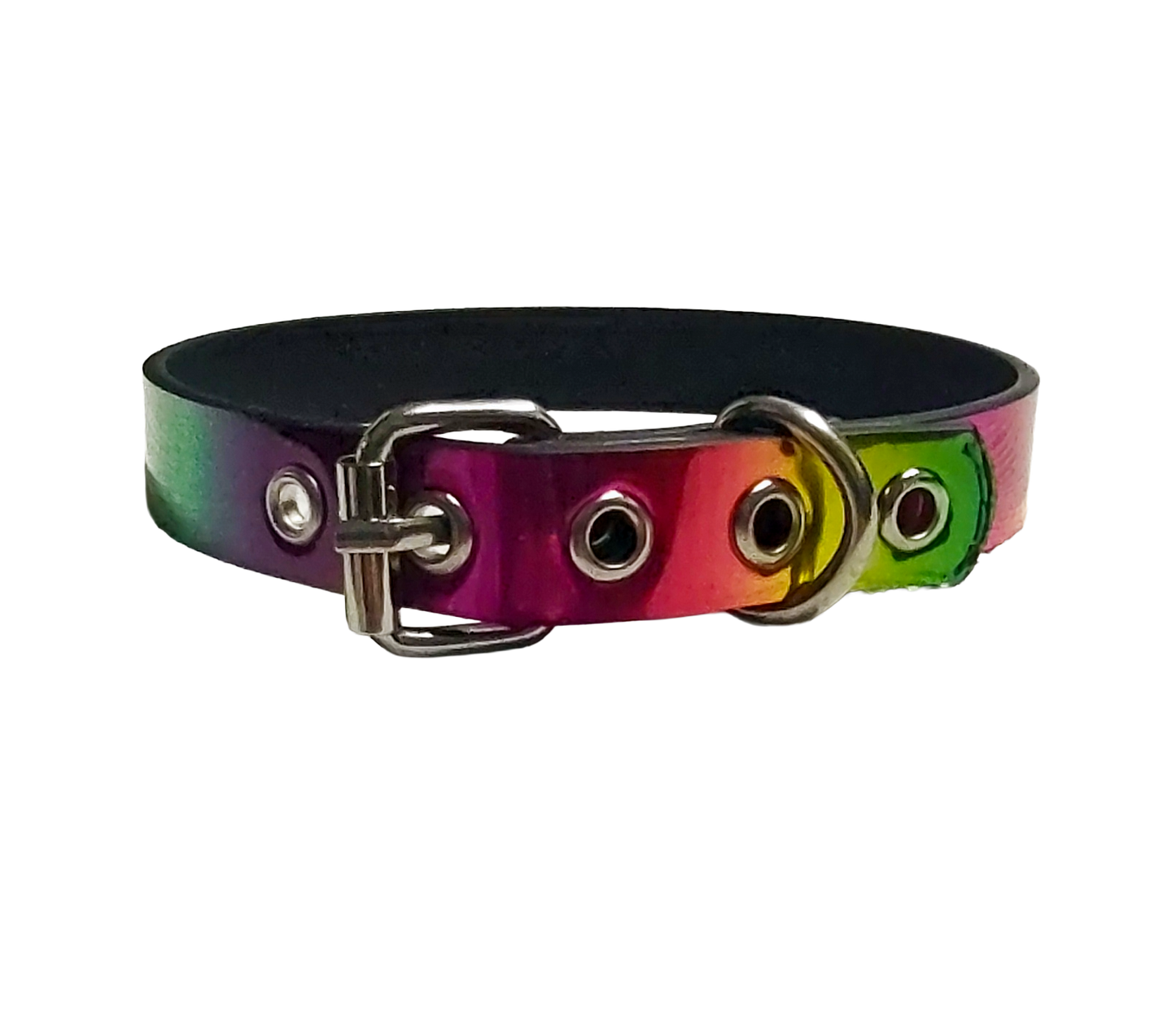 Holographic Rainbow faux leather pride choker back view