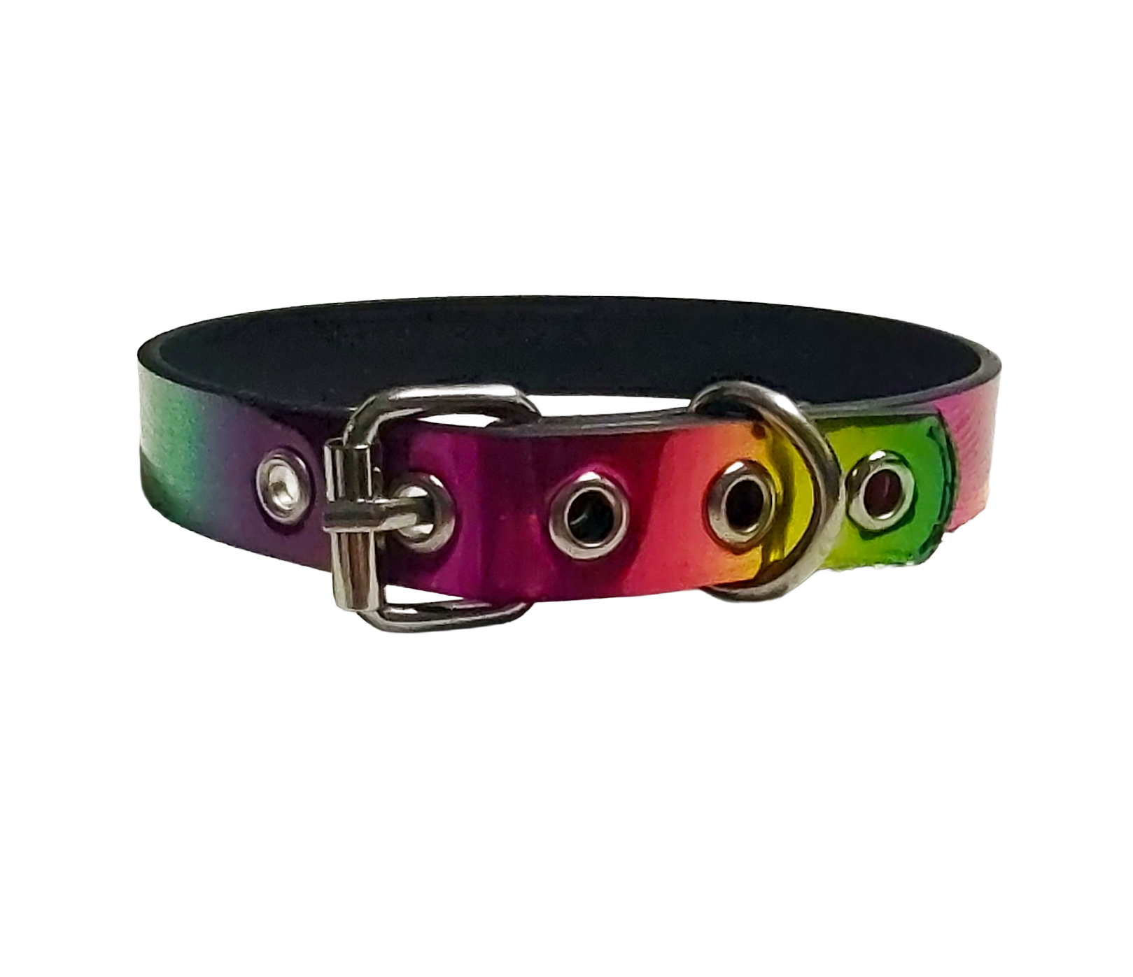 Holographic Rainbow faux leather pride choker back view