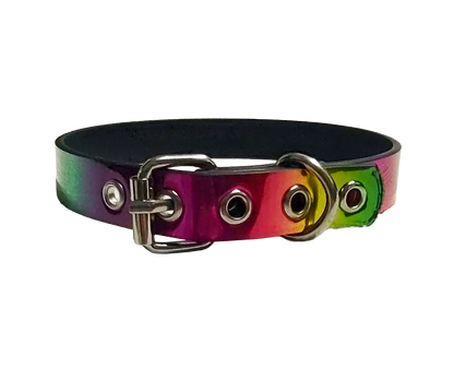 Holographic Rainbow faux leather pride choker back view