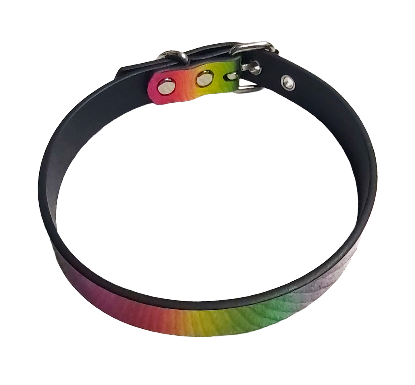 Holographic Rainbow faux leather pride choker top view