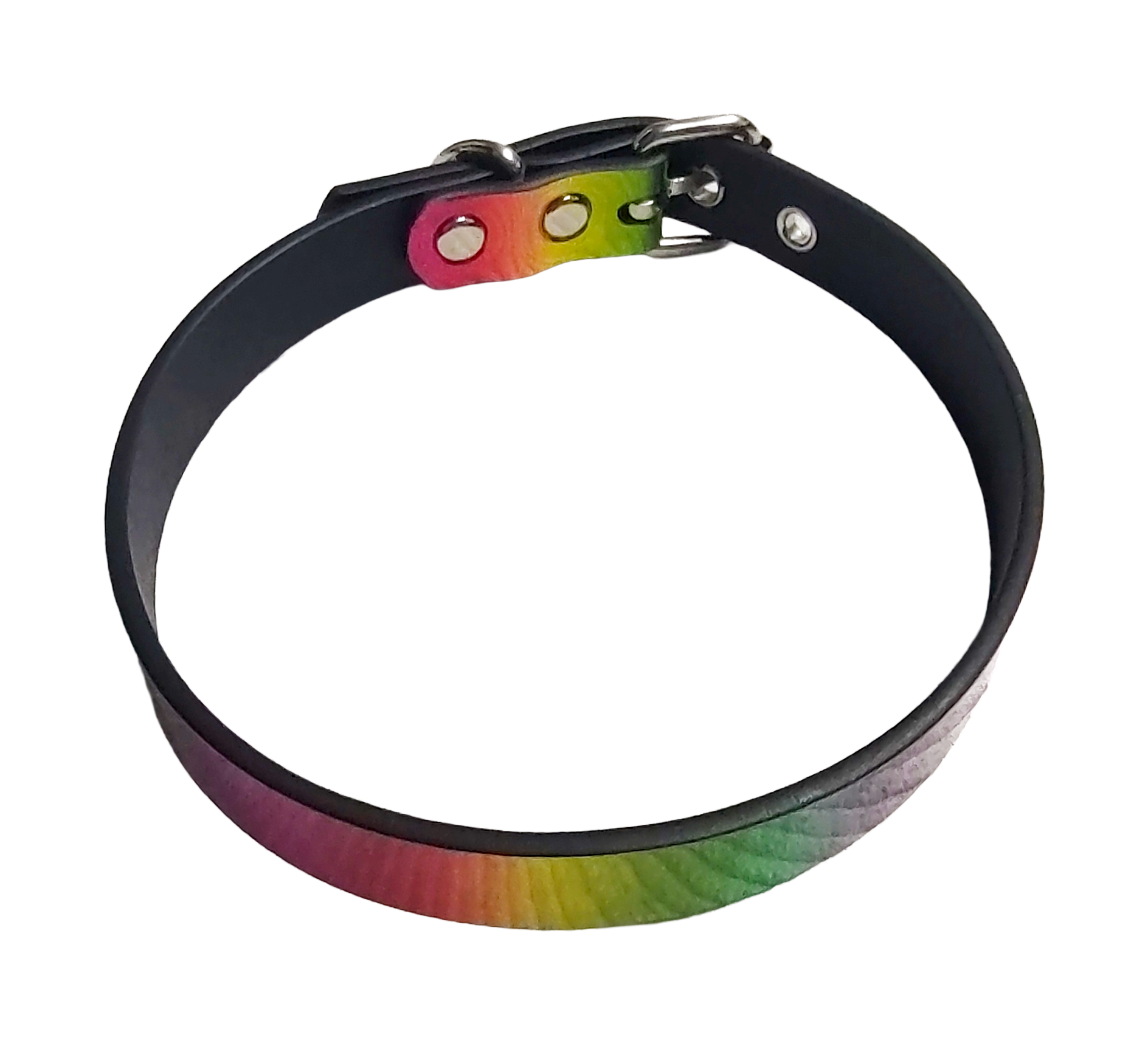 Holographic Rainbow faux leather pride choker top view