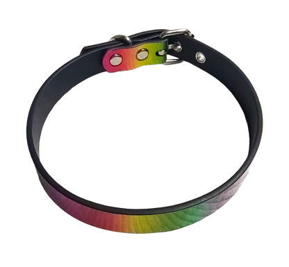 Holographic Rainbow faux leather pride choker top view