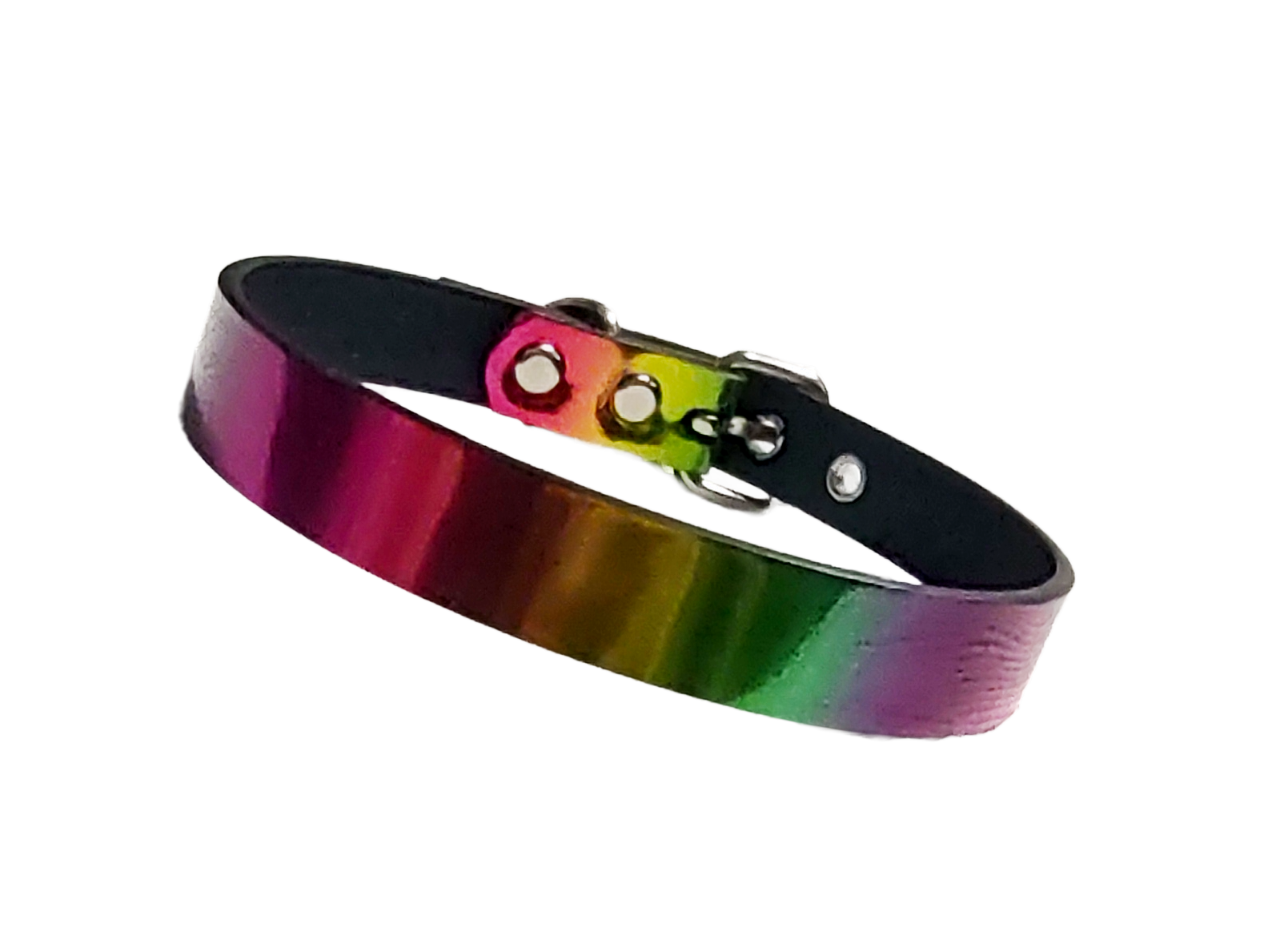 Holographic Rainbow faux leather pride choker front view