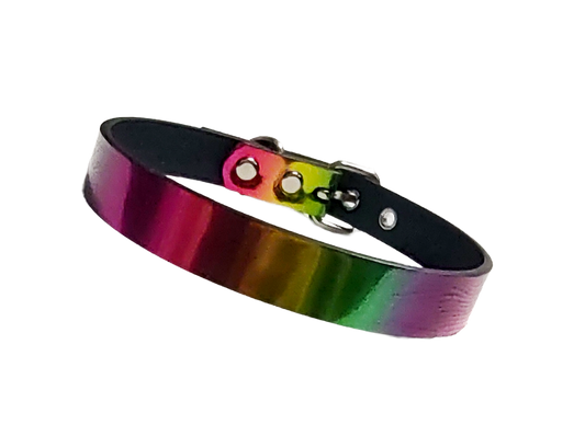 Holographic Rainbow faux leather pride choker front view
