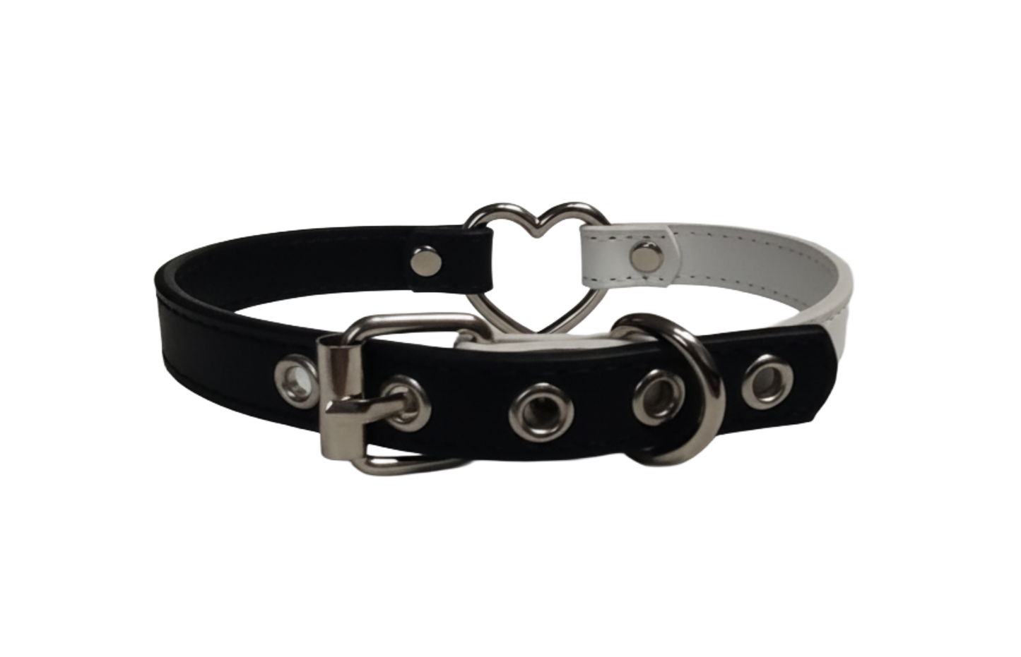 Black and white heart ring choker collar back view