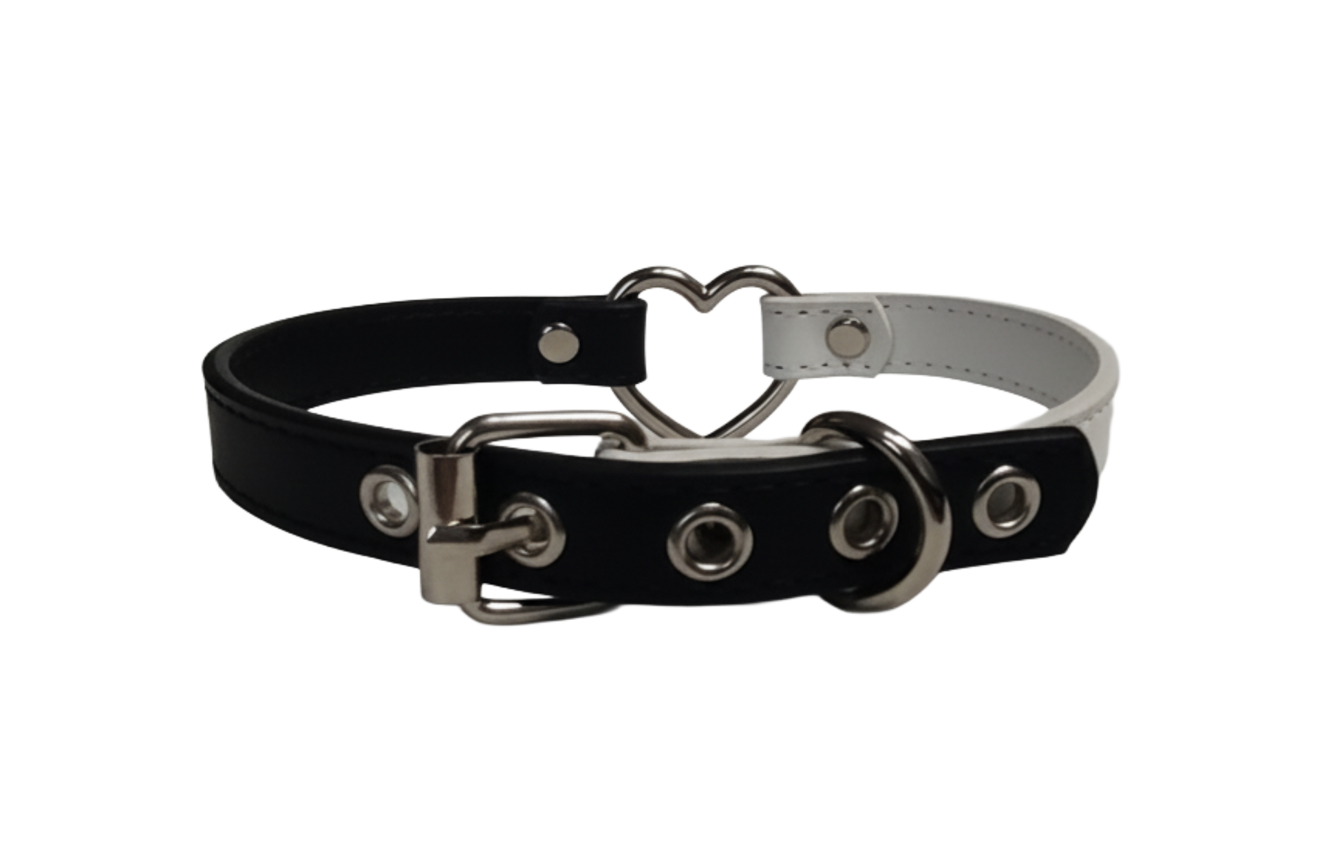 Black and white heart ring choker collar back view