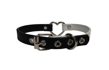 Black and white heart ring choker collar back view